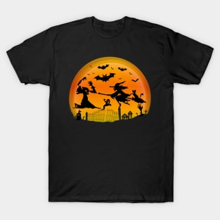 Spooky Moon Halloween Witch Monster Ghost Pumpkin T-Shirt